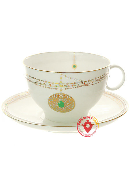 Чашка с блюдцем чайная форма Яблочко рисунок Золотой медальон ИФЗ