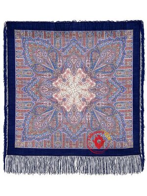 Павлопосадский шерстяной платок с шелковой бахромой «Созерцание», рисунок 1157-13