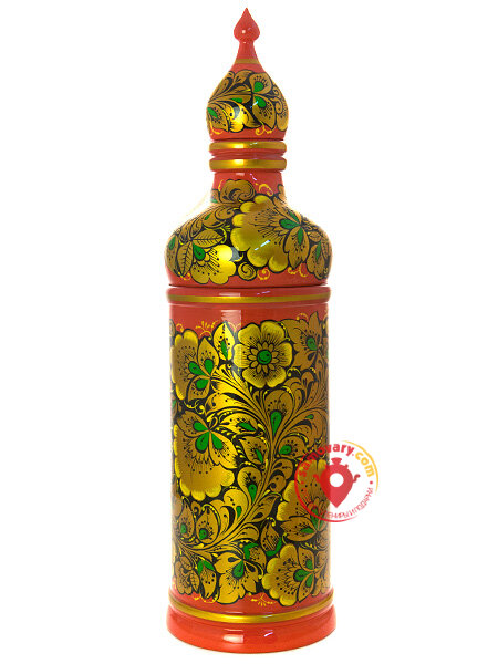 Футляр-штоф для бутылки "Кудрина на красном" 370х100 Хохлома